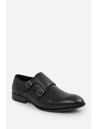 DOMINIC MEN'S FORMAL KEITH BUCKLE TWIN MONK SHOES IN BLACK FAUX LEATHER - 4