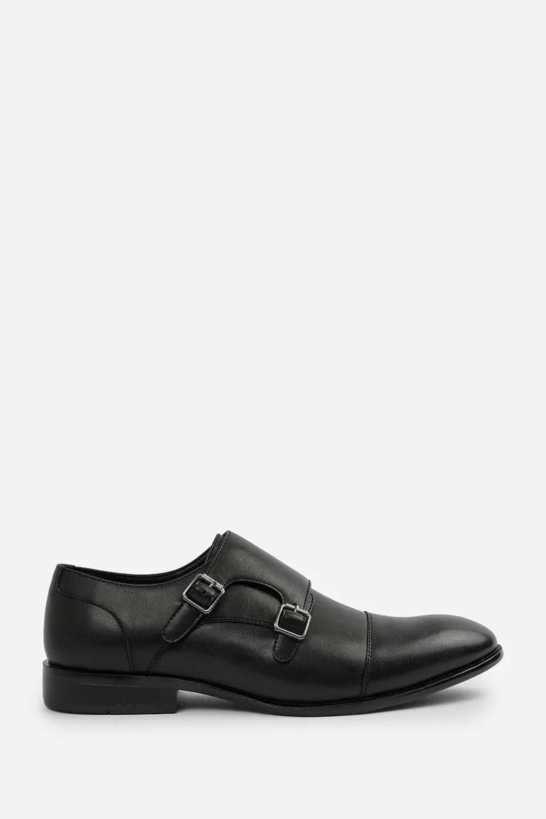 DOMINIC MEN'S FORMAL KEITH BUCKLE TWIN MONK SHOES IN BLACK FAUX LEATHER - 3