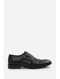 DOMINIC MEN'S FORMAL KEITH BUCKLE TWIN MONK SHOES IN BLACK FAUX LEATHER - 3