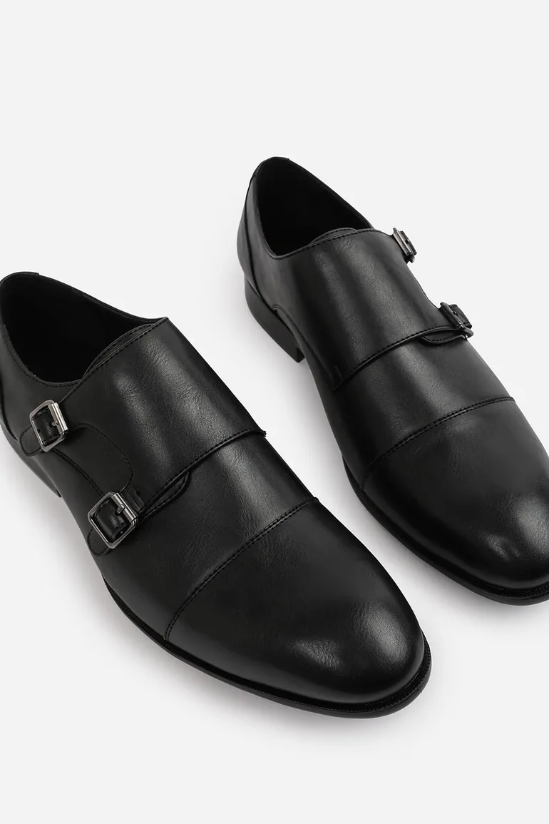 DOMINIC MEN'S FORMAL KEITH BUCKLE TWIN MONK SHOES IN BLACK FAUX LEATHER - 5