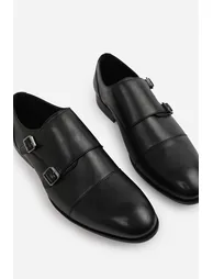 DOMINIC MEN'S FORMAL KEITH BUCKLE TWIN MONK SHOES IN BLACK FAUX LEATHER - 5