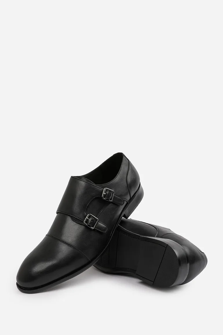 DOMINIC MEN'S FORMAL KEITH BUCKLE TWIN MONK SHOES IN BLACK FAUX LEATHER - 2