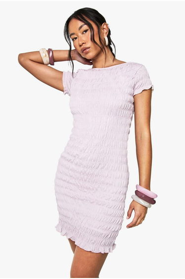 Shirred Cap Sleeve Mini Dress