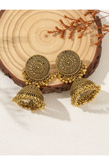 Gold Tone Texture Bell Shape Jhumka Earrings