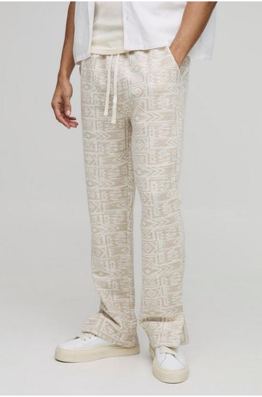 Regular Fit Jacquard Aztec Split Hem Jogger - neutral