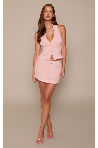Pink Boucle Button Mini Skirt