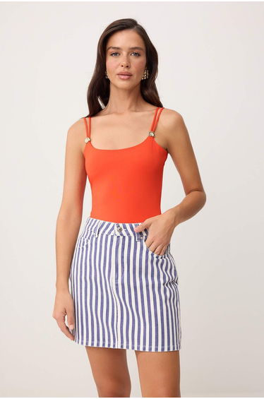 Multi-Colored Striped Mini Denim Skirt
