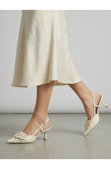 Beige Flower Details Slingback Sandals