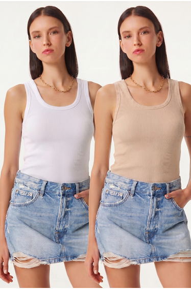 ISTANBUL Fitted U Collar Knitted 2- Pack Tank Top