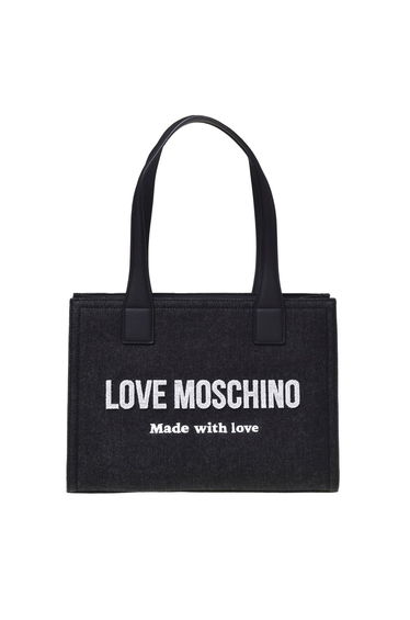 Signature Love Denim Shopper Bag Black