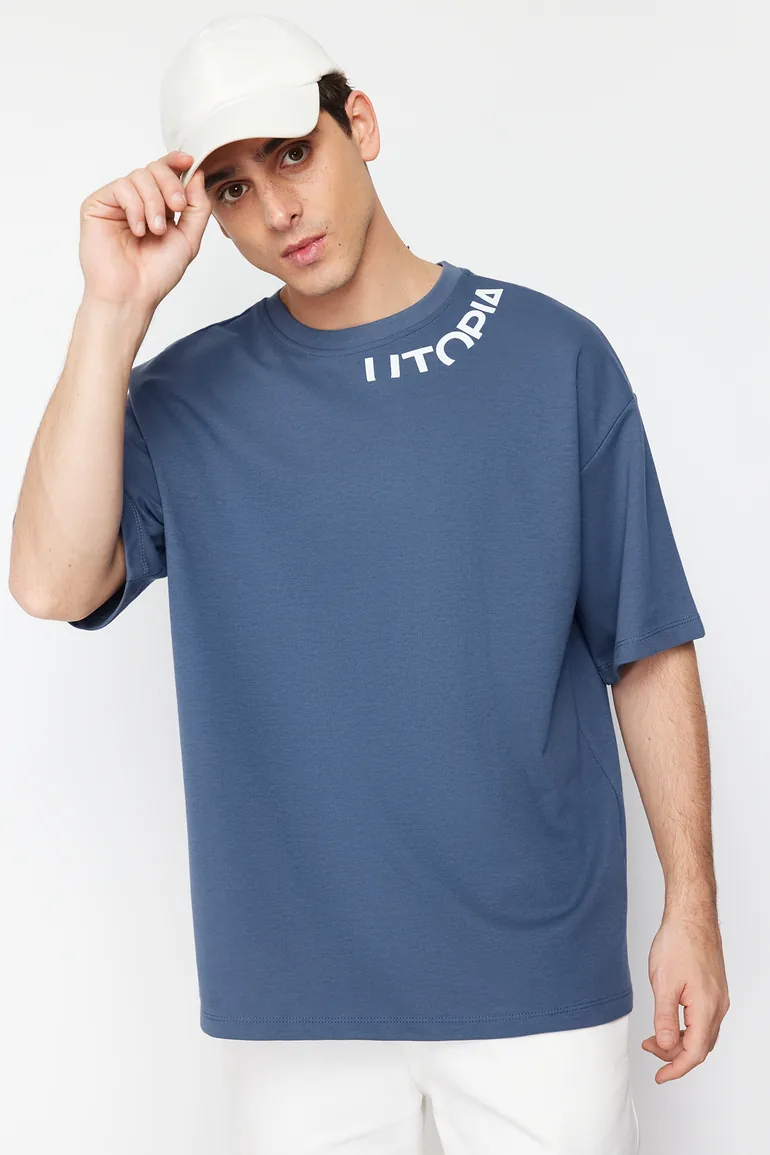 Indigo Men's Oversize Text Printed T-Shirt