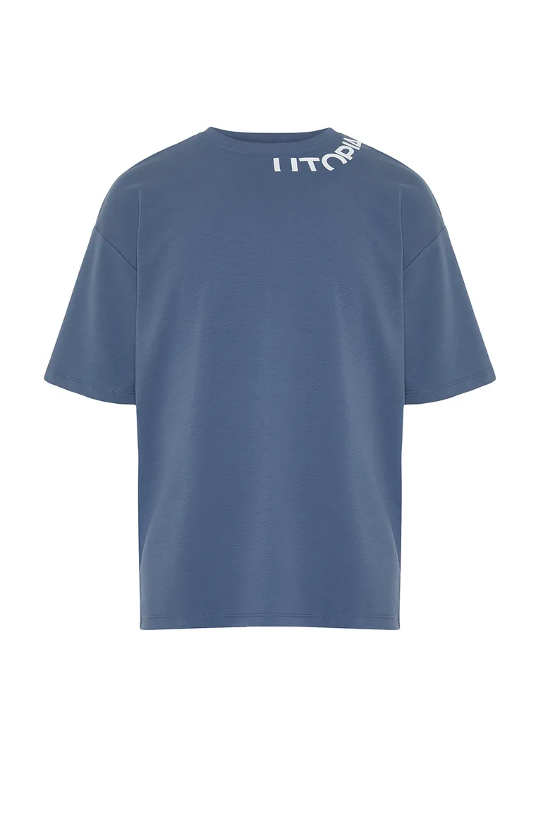 Indigo Men's Oversize Text Printed T-Shirt - 7