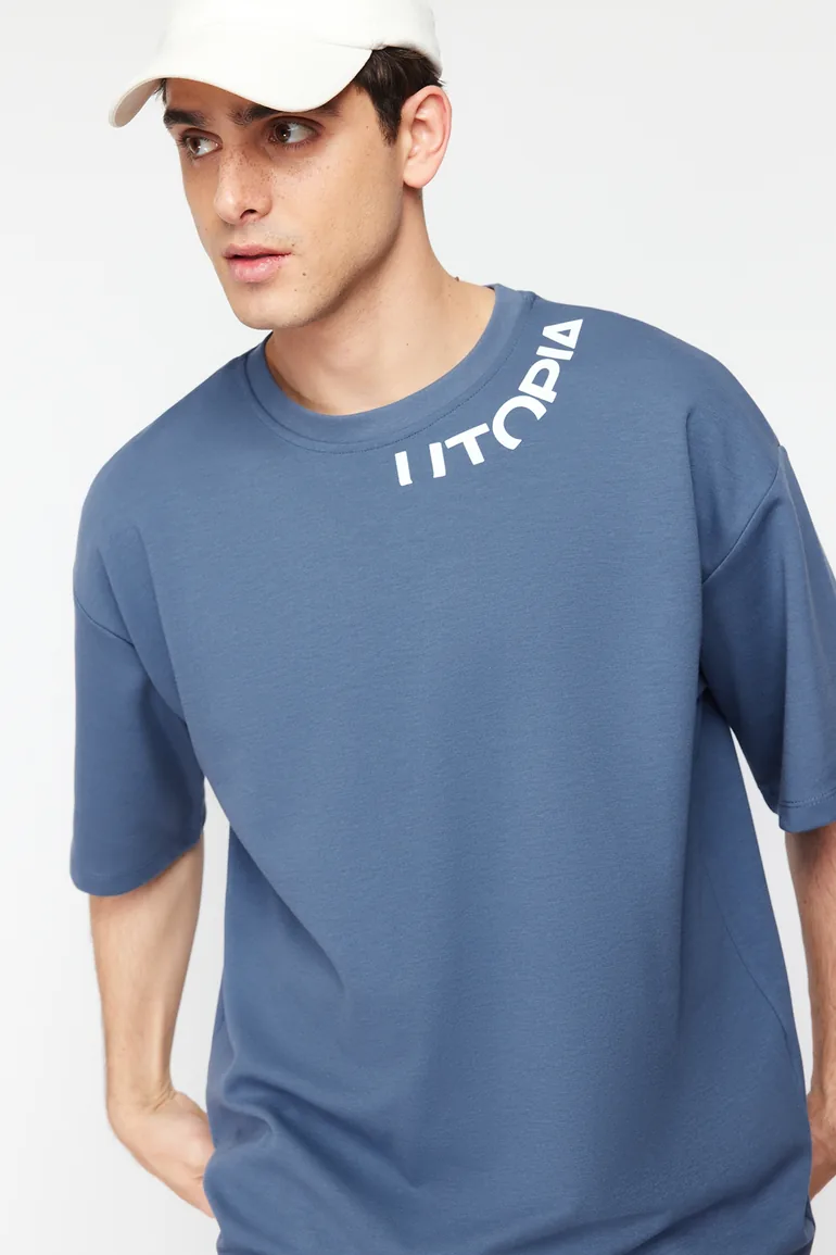 Indigo Men's Oversize Text Printed T-Shirt - 2