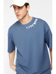 Indigo Men's Oversize Text Printed T-Shirt - 2
