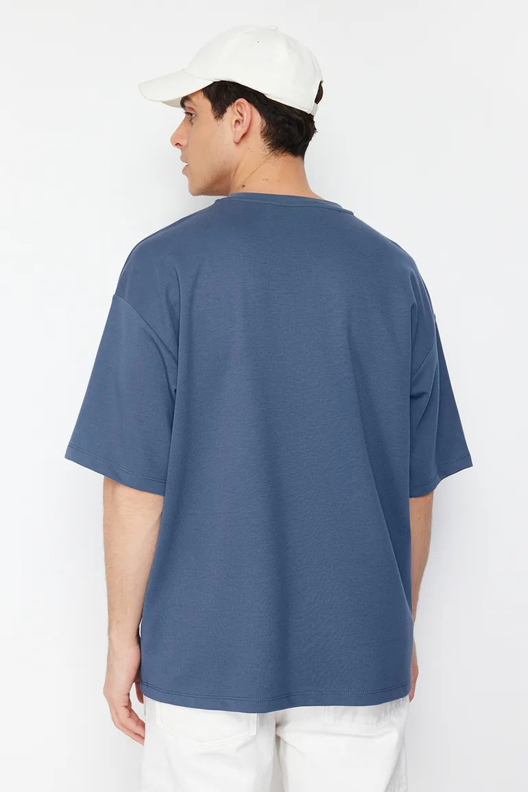 Indigo Men's Oversize Text Printed T-Shirt - 1