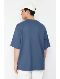 Indigo Men's Oversize Text Printed T-Shirt - 1