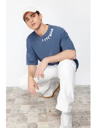 Indigo Men's Oversize Text Printed T-Shirt - 3