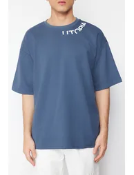 Indigo Men's Oversize Text Printed T-Shirt - 4