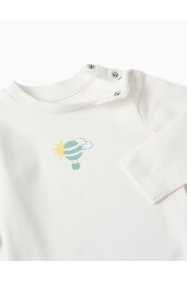 Long sleeve bodysuit with hot air balloon print for newborn boys white