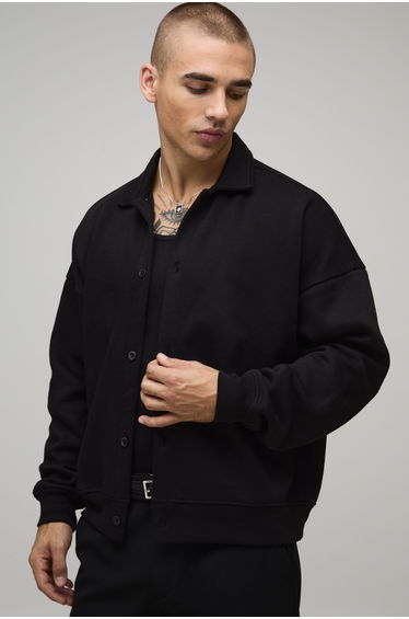 Oversized Boxy Collar Detail Cardigan - black