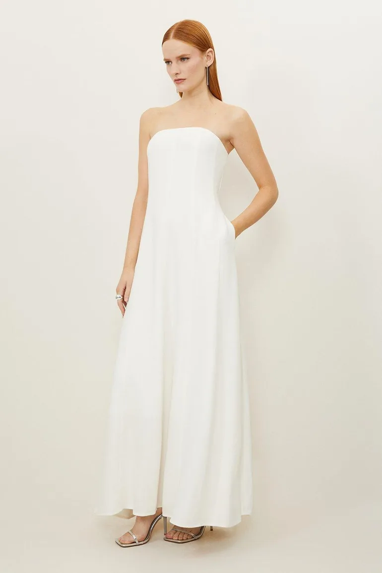 Premium Bonded Viscose Crepe Detachable Cape Woven Maxi Dress - 1