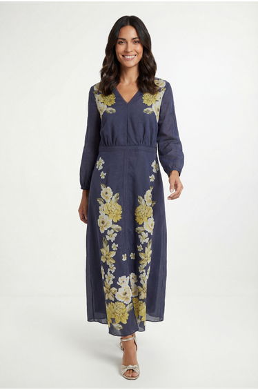 Floral Lace Trim Midi Dress