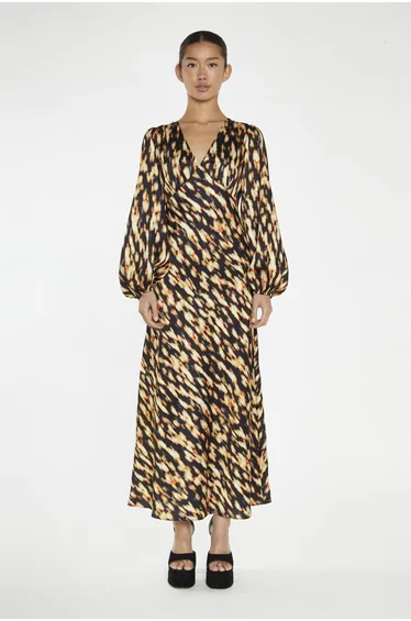 Digital Tie-Dye V-Neck Midi-Dress