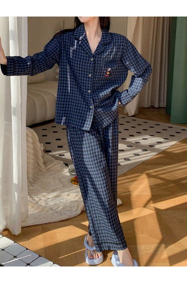Plus Size Checked Pocket Detail Shirt and Pyjama Set