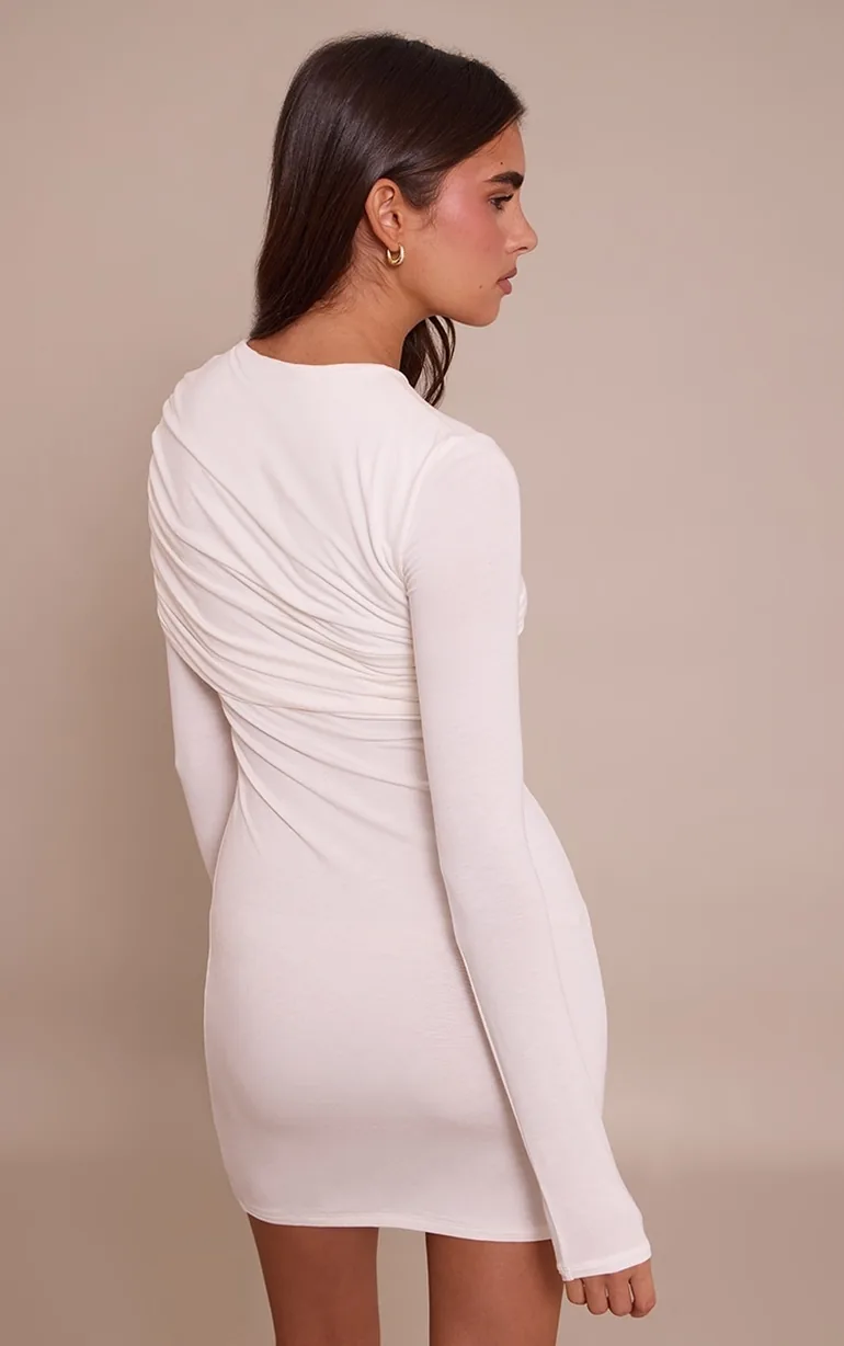 cream bodycon dress long sleeve Cream Bodycon Long Sleeve Sweater Mini Dress
