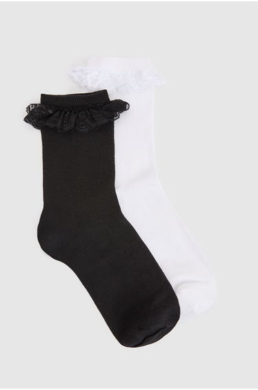 Black & White Lace Frill Socks 2 Pack - multi