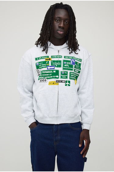 Oversized Boxy Airplane Mode Zip Through Hoodie - ash grey