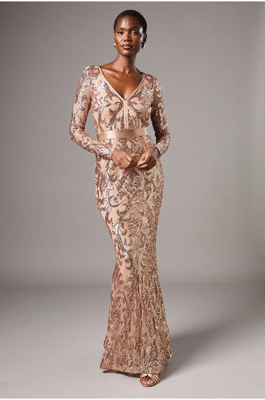 Long Sleeve Sequin Maxi Dress
