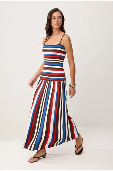 Brown Striped Maxi Knitwear Dress