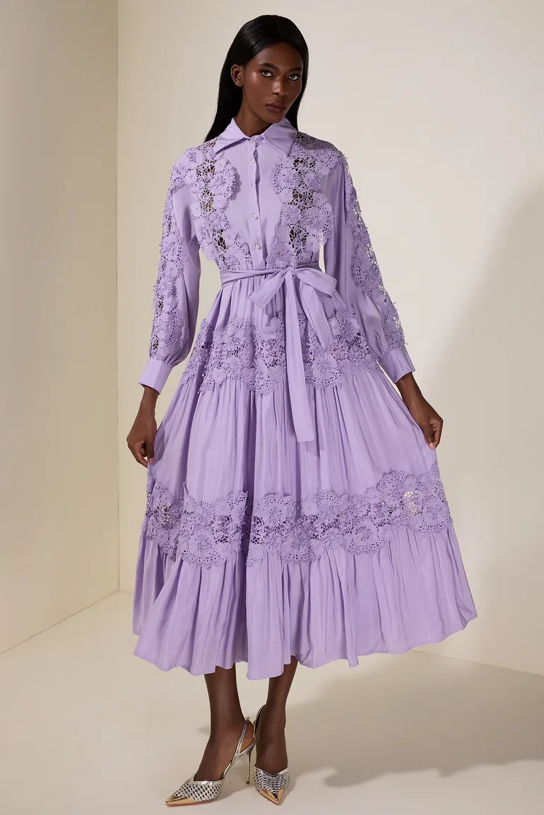 Lace Splicing Flapped Midi Dress JardinVue : Evening Dresses : VogaCloset  Oman