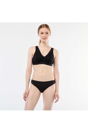 Microfibre and lace briefs BLACK