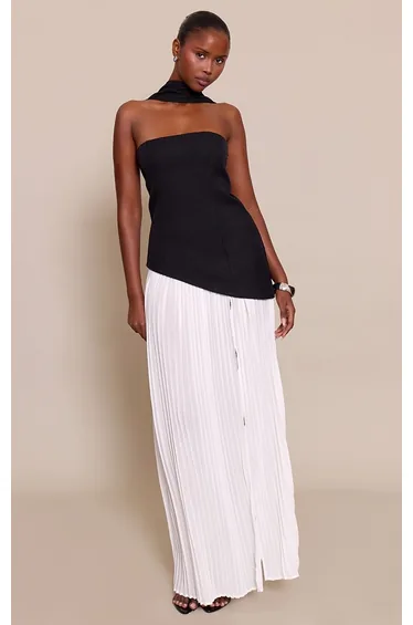 Black Contrast Pleated Skirt Maxi Dress