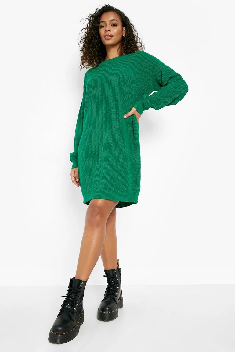 Shop Crew Neck Jumper Dress - green Online in Qatar