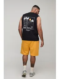 Plus Drop Armhole Landscape Print Tank & Relaxed Short Set - black - 1