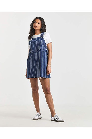 Blue Striped Dungaree Mini Dress