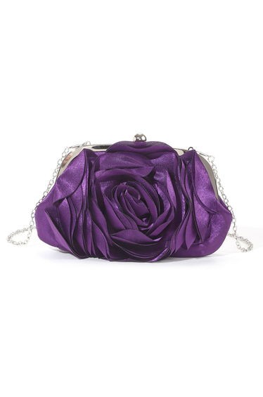 3D Rose Petal Satin Clutch in Purple
