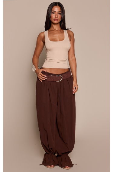 Petite Chocolate Chiffon Balloon Trousers