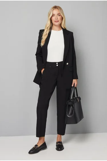 Petite Black Smart Tapered Leg Trousers
