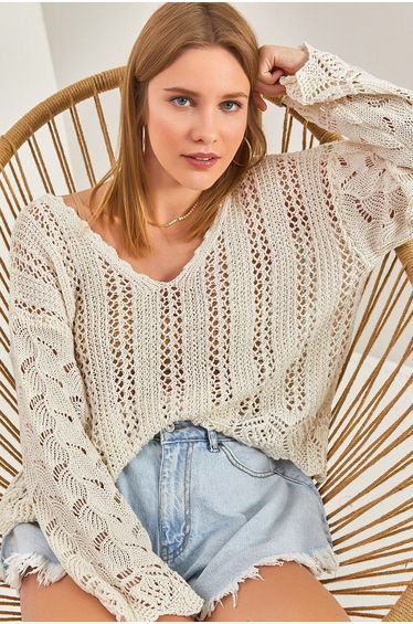 Women's Openwork Patterned Knitwear Blouse