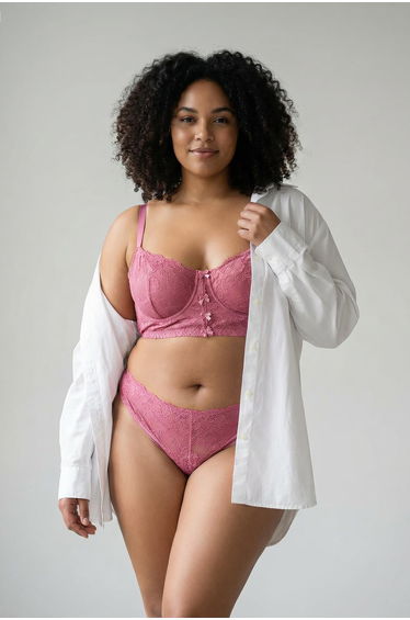 Purple underwire lace trimmed stretch plus size lingerie set V