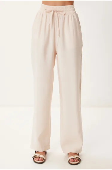 Women's Cream Wide Leg Summer Modal Trousers