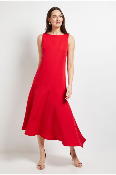 Pleated Drop Waist Midi Dress