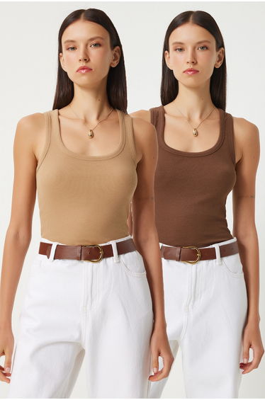 ISTANBUL Fitted U Collar Cotton 2-Pack Tank Top