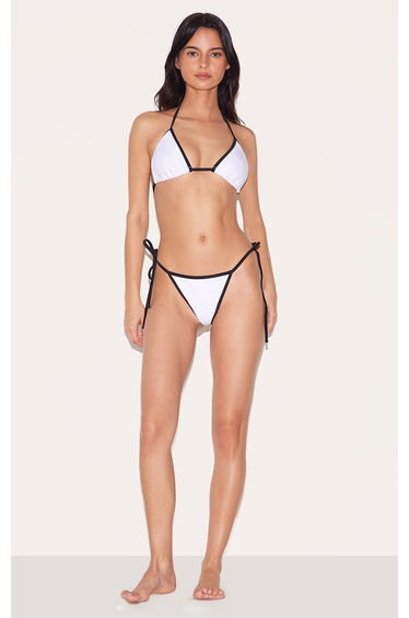 White Contrast Binding Tie Side Bikini Bottom
