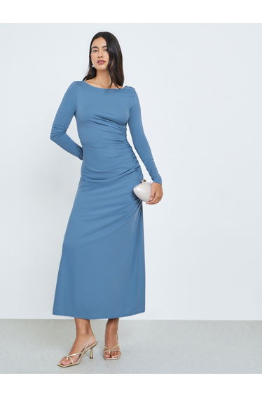 Blue Long Sleeve Bodycon Maxi Dress