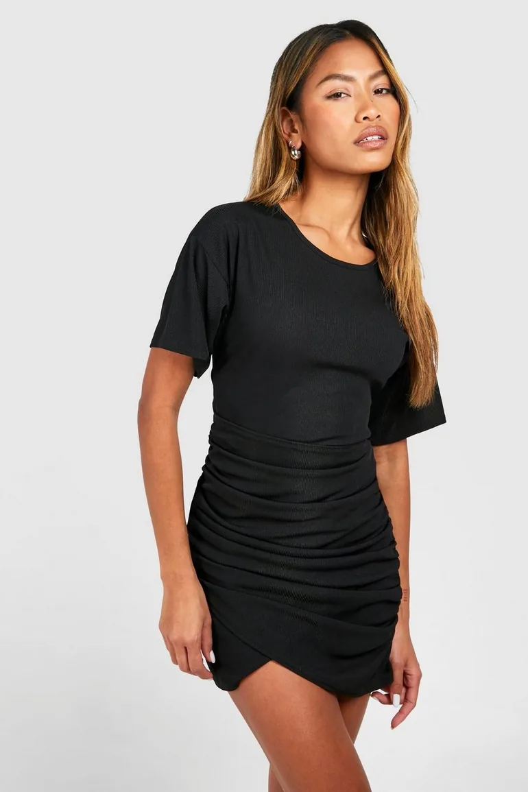 black t shirt bodycon dress Women's Black High Neck Ribbed Bodycon Dress